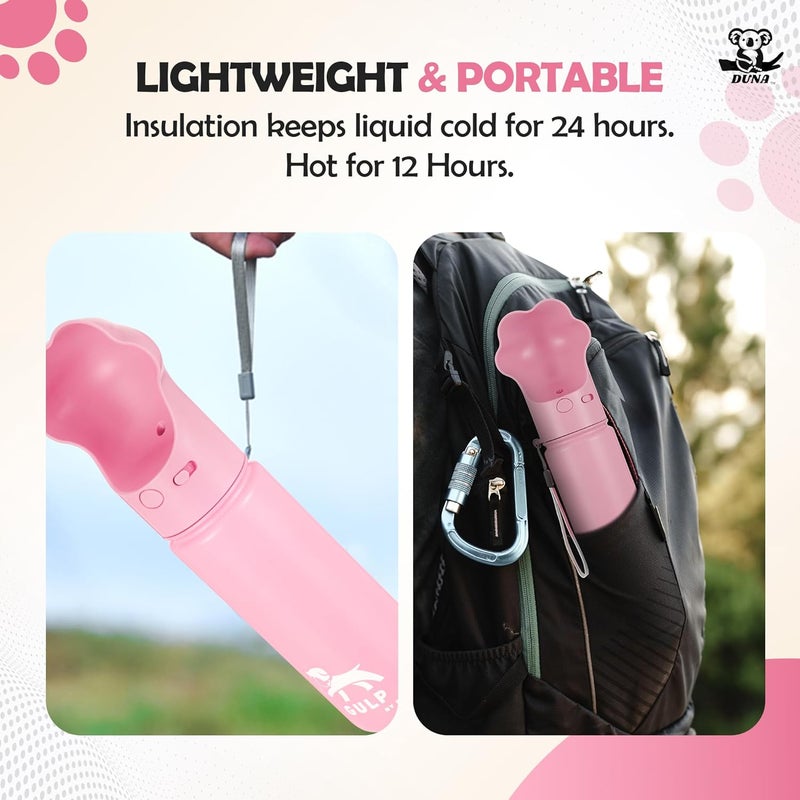 Duna Gulp by 18oz Dog Travel Water Bottle with Paw-Shaped Bowl – Insulated Stainless Steel, Leakproof & Portable with Carry Strap – Outdoor Walking, Hiking & Pet Hydration On-The-Go – Pink - Image 5